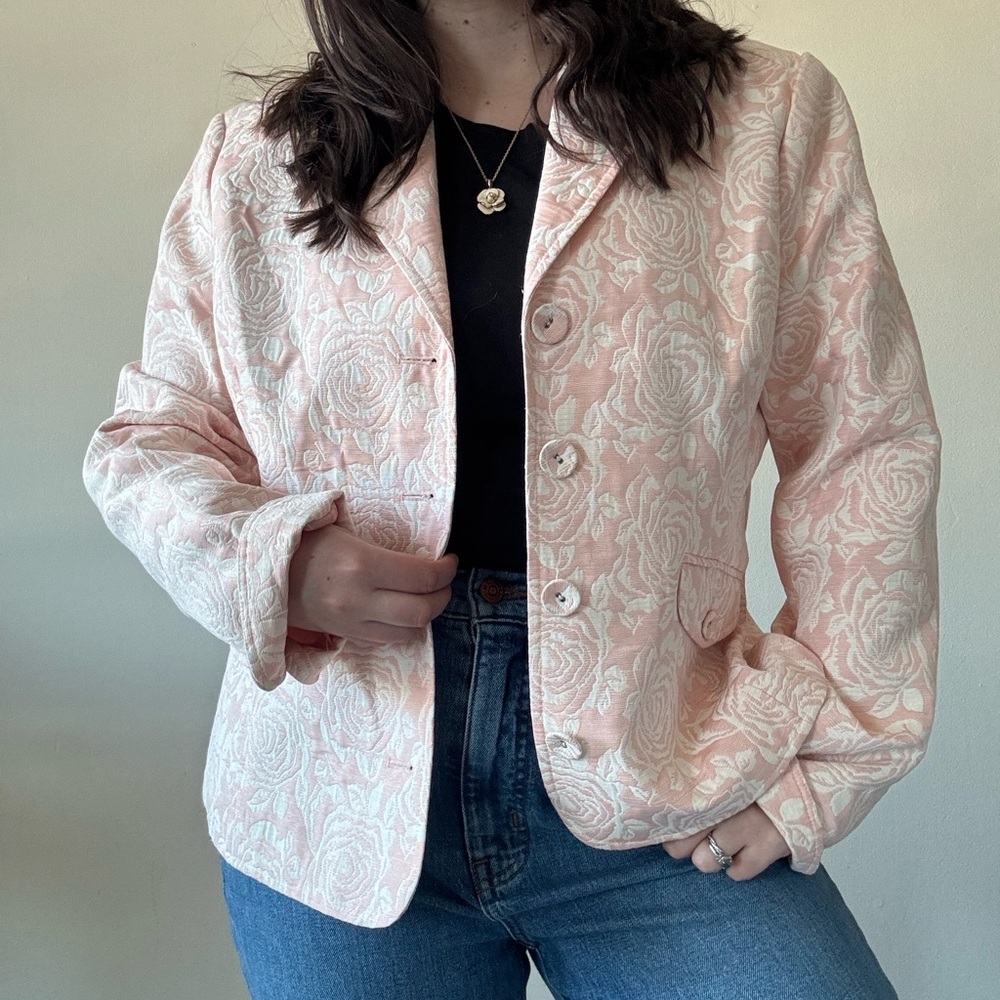 Vintage Liz Claiborne Floral Jacquard Button Blazer